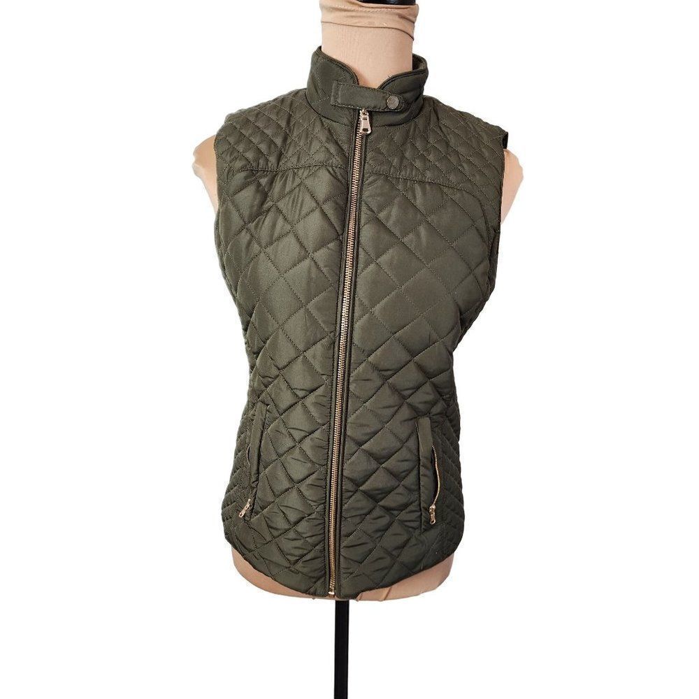 Quinn Olive Green Quilted Vest, Small